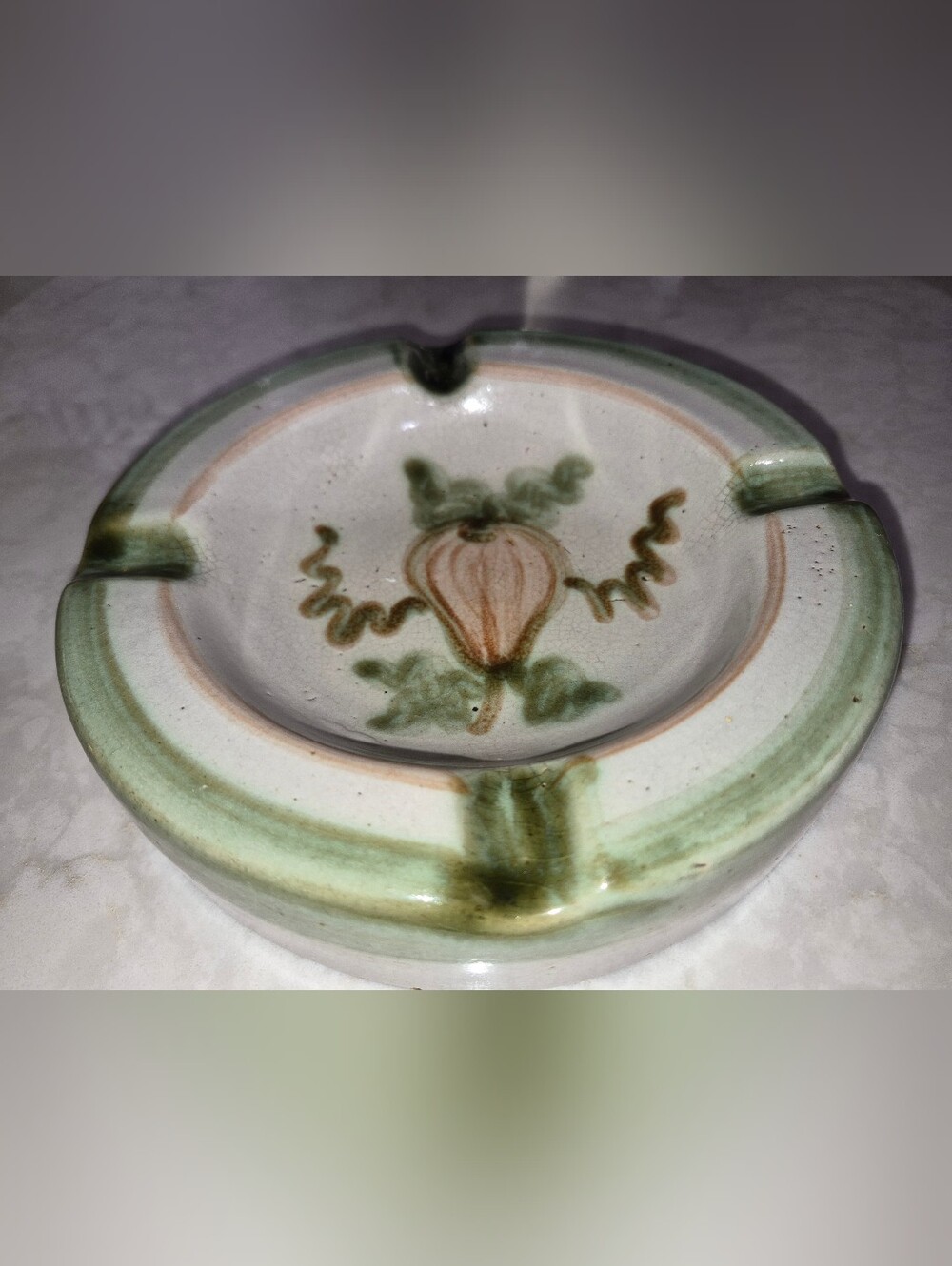 Vintage John B. Taylor "Harvest" pattern ceramic ashtray W/ hand-painted Pear